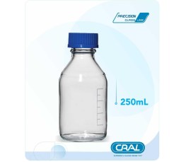 Frasco De Vidro Reagente Incolor Graduado Boro 3.3 Com Tampa Azul - 250 Ml - Cral 